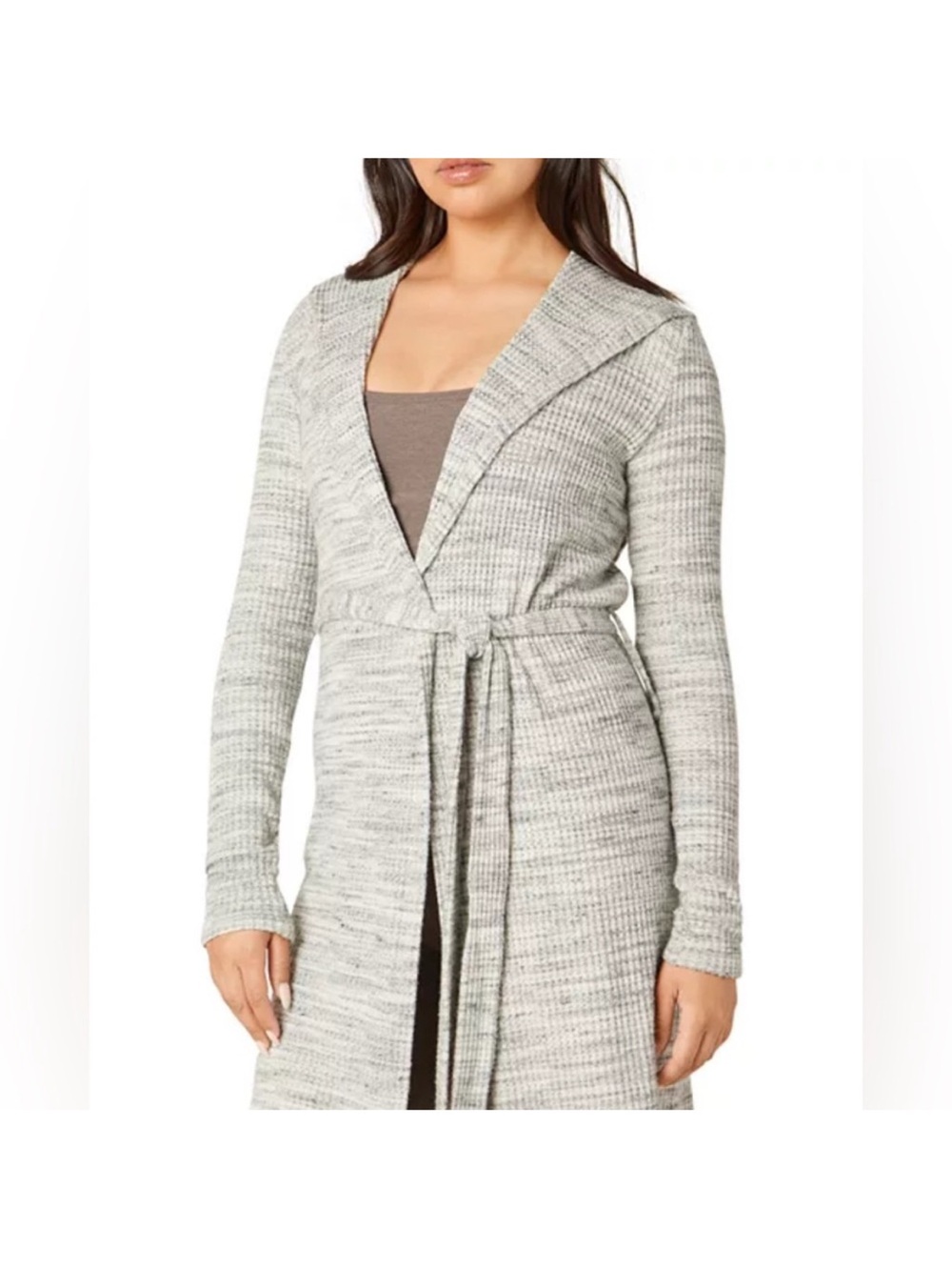 Beyond Yoga Light Gray Waffle-Knit Belted Robe